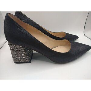 Betsey Johnson Womens Black Pointed Toe Pumps With Rhinestone Embellished Block